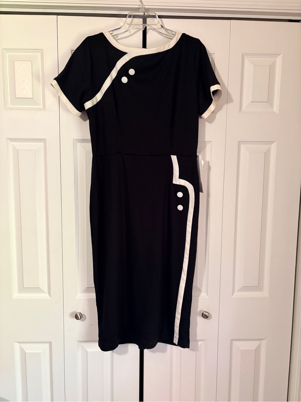 Tatyana Black Midi Dress with White Trim